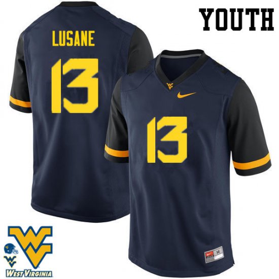 Youth West Virginia Mountaineers NCAA #13 Rashon Lusane Navy Authentic Nike Stitched College Football Jersey OG15S00GG